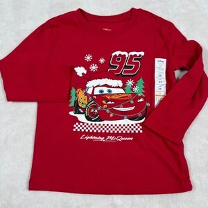 Disney Cars Lightning McQueen Christmas Toddler Boys Long Sleeve Shirt Size 3T